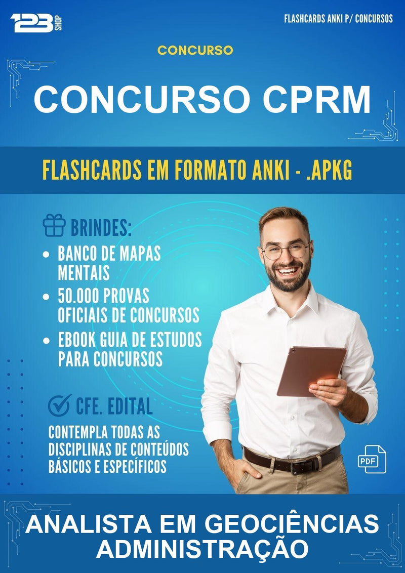 Flashcards Anki para o Concurso Cprm para Analista Em Geociências Administração - 400 Flashcards