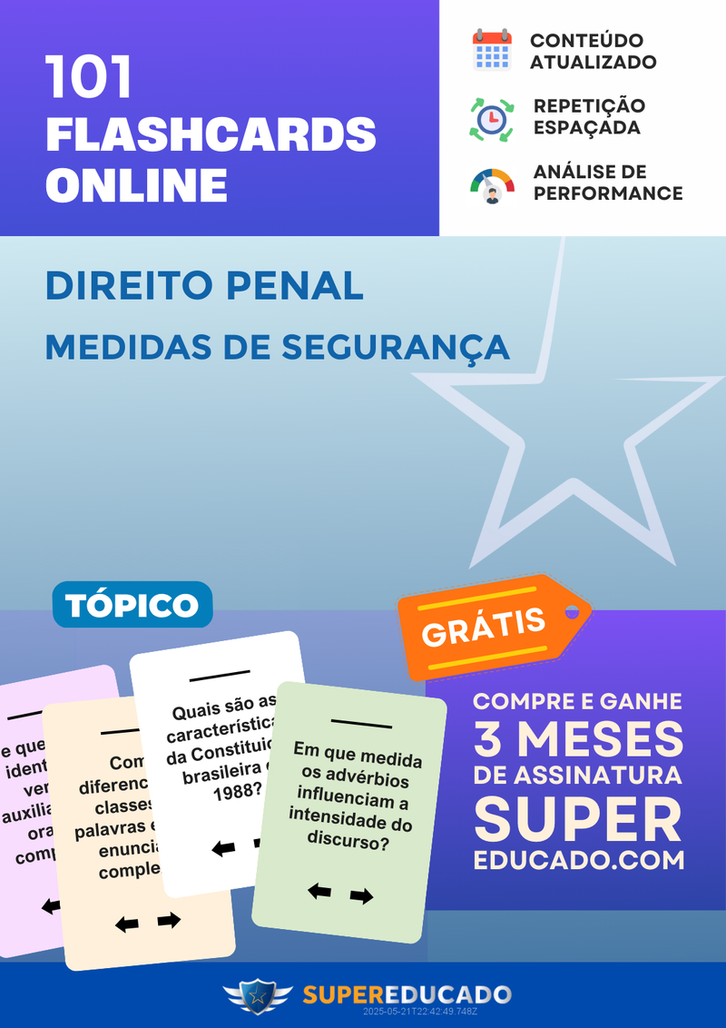 101 Flashcards de Direito Penal - Medidas de Segurança - Acesso Online Imediato