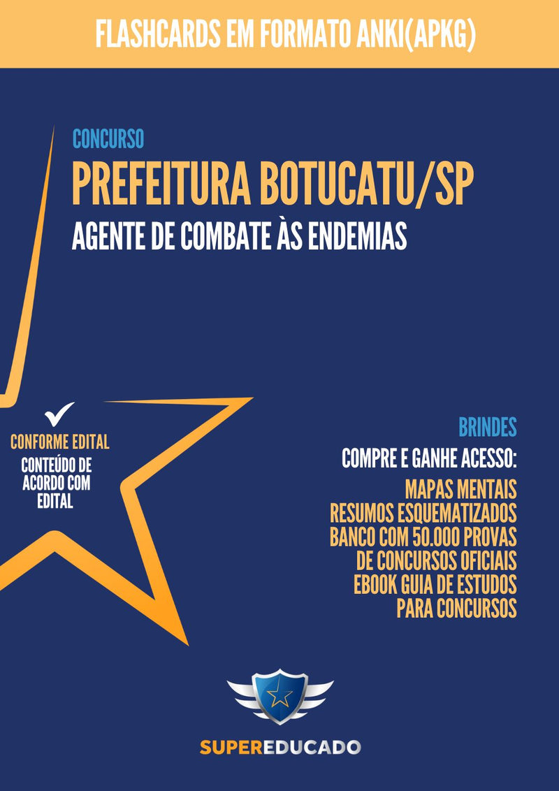 Flashcards para Concurso Prefeitura Botucatu/SP 2024 para Agente de Combate às Endemias - 1.000 Flashcards - Conteúdo de Acordo com Edital