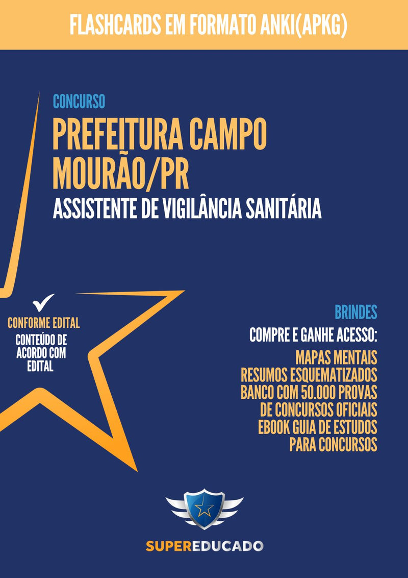 Flashcards para Concurso Prefeitura Campo Mourão/PR 2024 para Assistente de Vigilância Sanitária - 1.000 Flashcards - Conteúdo de Acordo com Edital