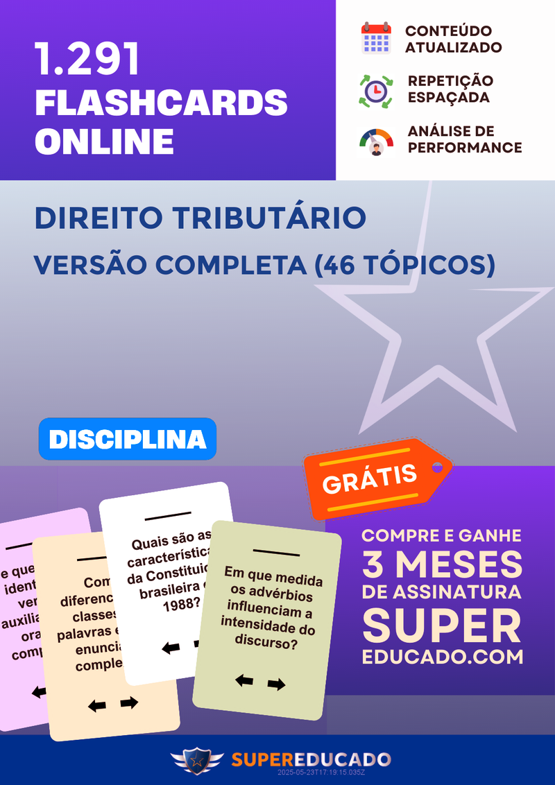 1.291 Flashcards de Direito Tributário - Versão Completa (46 Tópicos) - Acesso Online Imediato