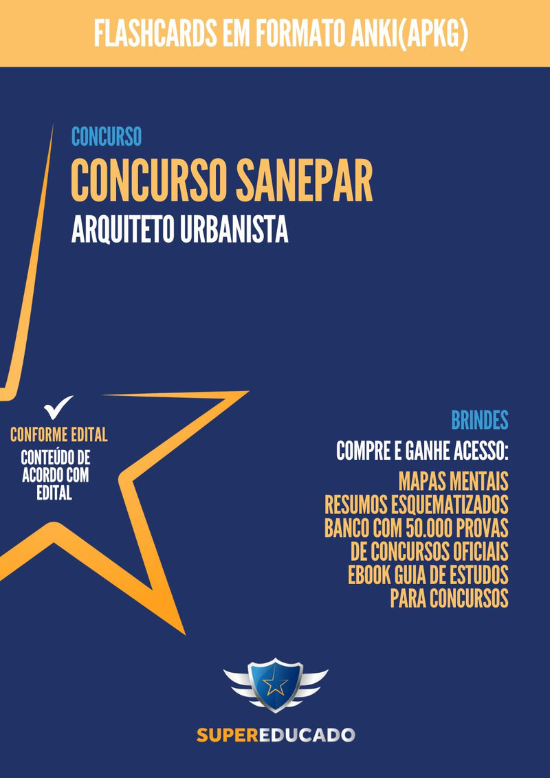 Flashcards para Concurso SANEPAR 2024 para Arquiteto Urbanista - 1.000 Flashcards - Conteúdo de Acordo com Edital