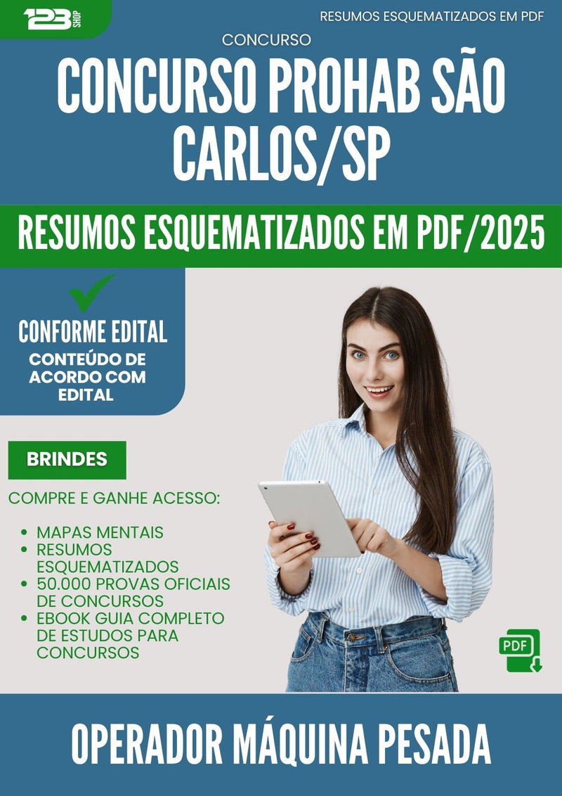 Resumos Esquematizados para Concurso Operador Maquina Pesada Prohab da Prefeitura Sao Carlos Sp 2025 - Conteúdo de Acordo com Edital