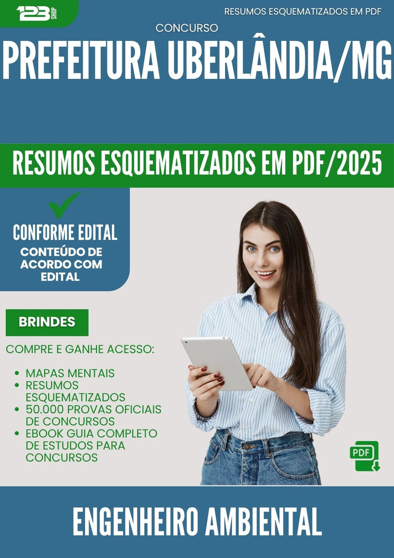 Resumos Esquematizados para Concurso da Prefeitura Uberlandia Mg 2025 Engenheiro Ambiental - Conteúdo de Acordo com Edital