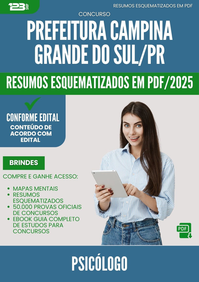 Resumos Esquematizados para Concurso Psicologo da Prefeitura Campina Grande Do Sul Pr 2025 - Conteúdo de Acordo com Edital