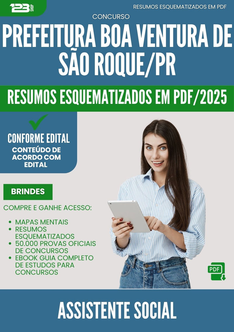 Resumos Esquematizados para Concurso Assistente Social da Prefeitura Boa Ventura De Sao Roque Pr 2025 - Conteúdo de Acordo com Edital