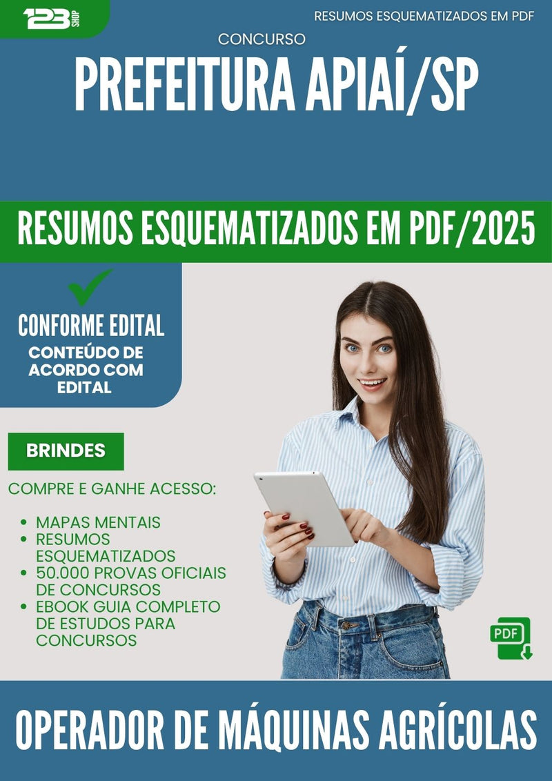 Resumos Esquematizados para Concurso Operador De Maquinas Agricolas da Prefeitura Apiai Sp 2025 - Conteúdo de Acordo com Edital