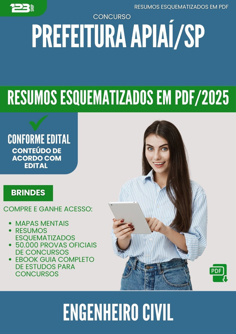 Resumos Esquematizados para Concurso Engenheiro Civil da Prefeitura Apiai Sp 2025 - Conteúdo de Acordo com Edital