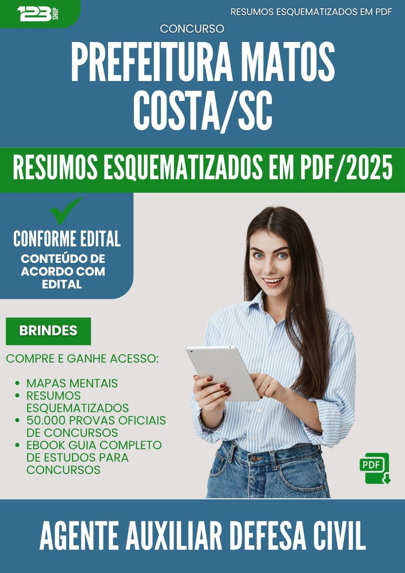 Resumos Esquematizados para Concurso Agente Auxiliar Defesa Civil da Prefeitura Matos Costa Sc 2025 - Conteúdo de Acordo com Edital