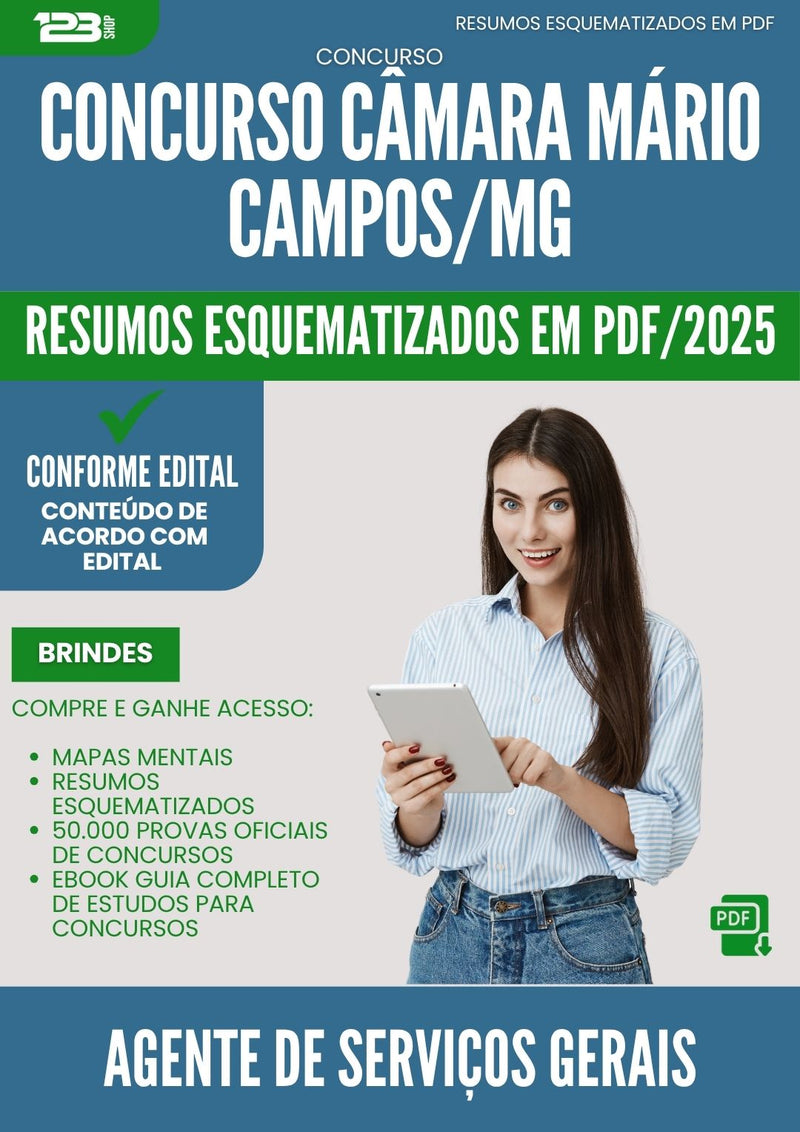 Resumos Esquematizados para Concurso Apostila Agente De Servicos Gerais Camara da Prefeitura Mario Campos Mg 2025 - Conteúdo de Acordo com Edital