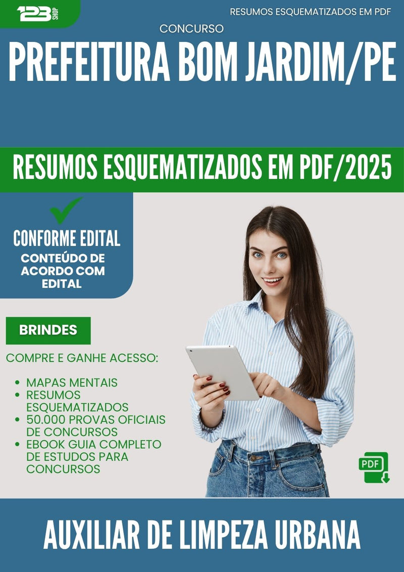 Resumos Esquematizados para Concurso Apostila Auxiliar De Limpeza Urbana da Prefeitura Bom Jardim Pe 2025 - Conteúdo de Acordo com Edital