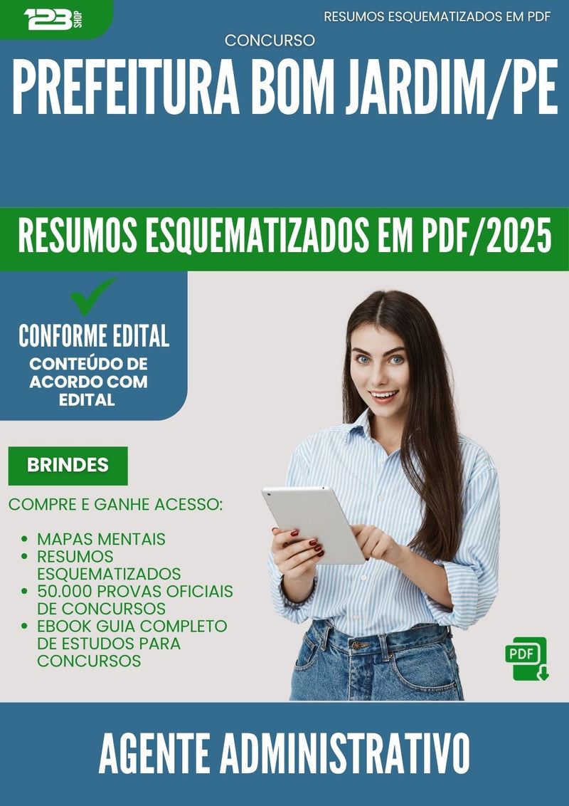 Resumos Esquematizados para Concurso Apostila Agente Administrativo da Prefeitura Bom Jardim Pe 2025 - Conteúdo de Acordo com Edital