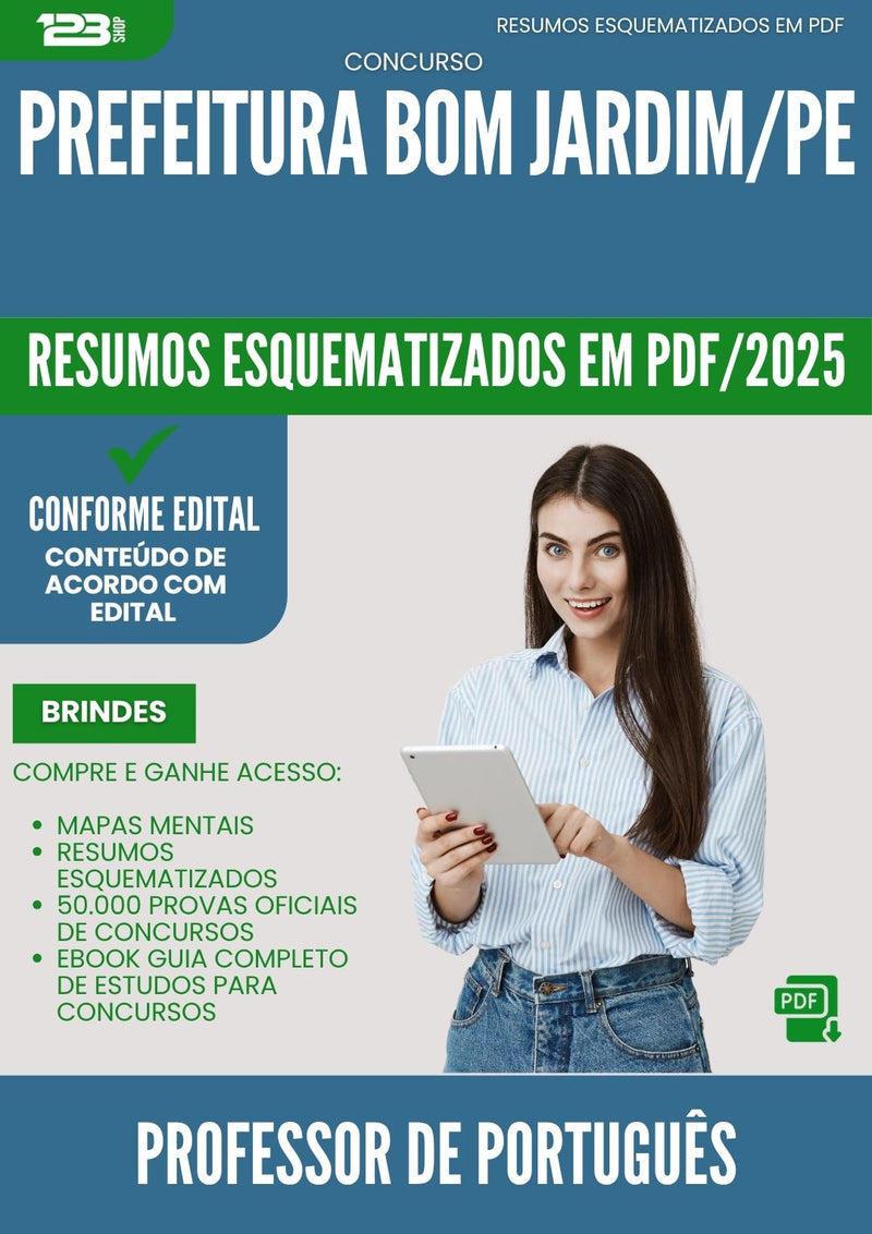 Resumos Esquematizados para Concurso Apostila Professor De Portugues da Prefeitura Bom Jardim Pe 2025 - Conteúdo de Acordo com Edital
