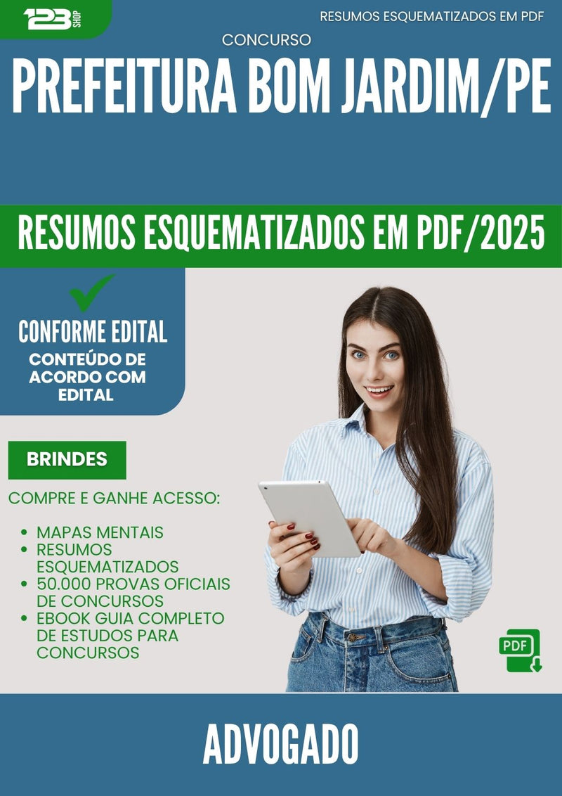 Resumos Esquematizados para Concurso Apostila Advogado da Prefeitura Bom Jardim Pe 2025 - Conteúdo de Acordo com Edital