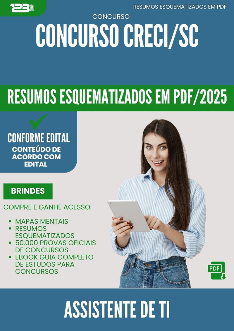 Resumos Esquematizados para Concurso Apostila Assistente De Ti Creci Sc 2025 - Conteúdo de Acordo com Edital