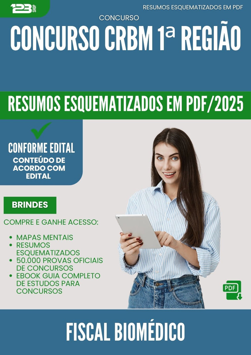 Resumos Esquematizados para Concurso Apostila Fiscal Biomedico Crbm 1 Regiao 2025 - Conteúdo de Acordo com Edital