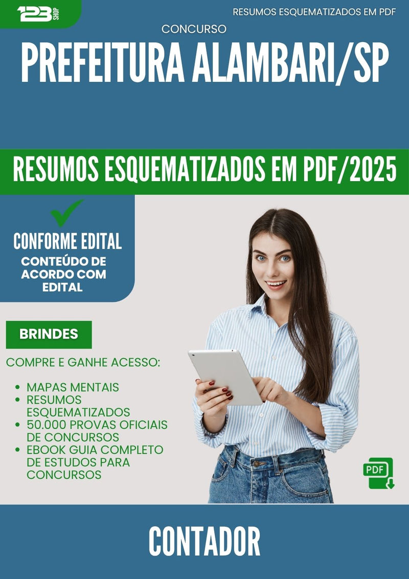 Resumos Esquematizados para Concurso Apostila Contador Prefeitura da Prefeitura Alambari Sp 2025 - Conteúdo de Acordo com Edital