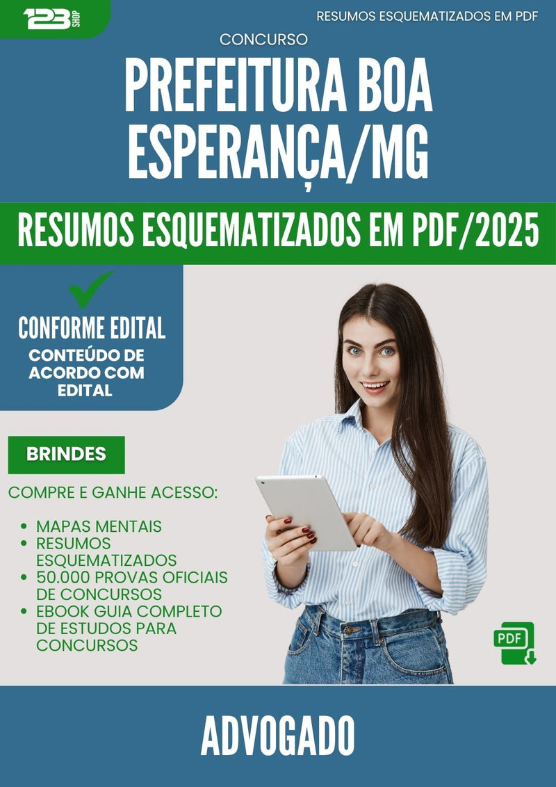 Resumos Esquematizados para Concurso Apostila Advogado da Prefeitura Boa Esperanca Mg 2025 - Conteúdo de Acordo com Edital