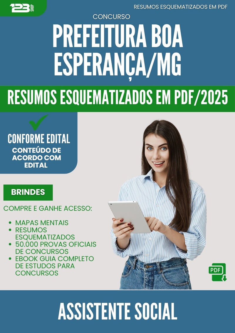 Resumos Esquematizados para Concurso Apostila Assistente Social da Prefeitura Boa Esperanca Mg 2025 - Conteúdo de Acordo com Edital