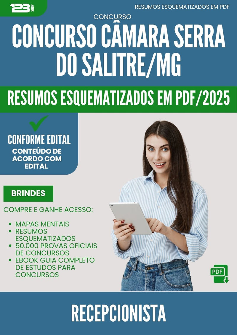Resumos Esquematizados para Concurso Apostila Recepcionista Camara Serra Do da Prefeitura Salitre Mg 2025 - Conteúdo de Acordo com Edital