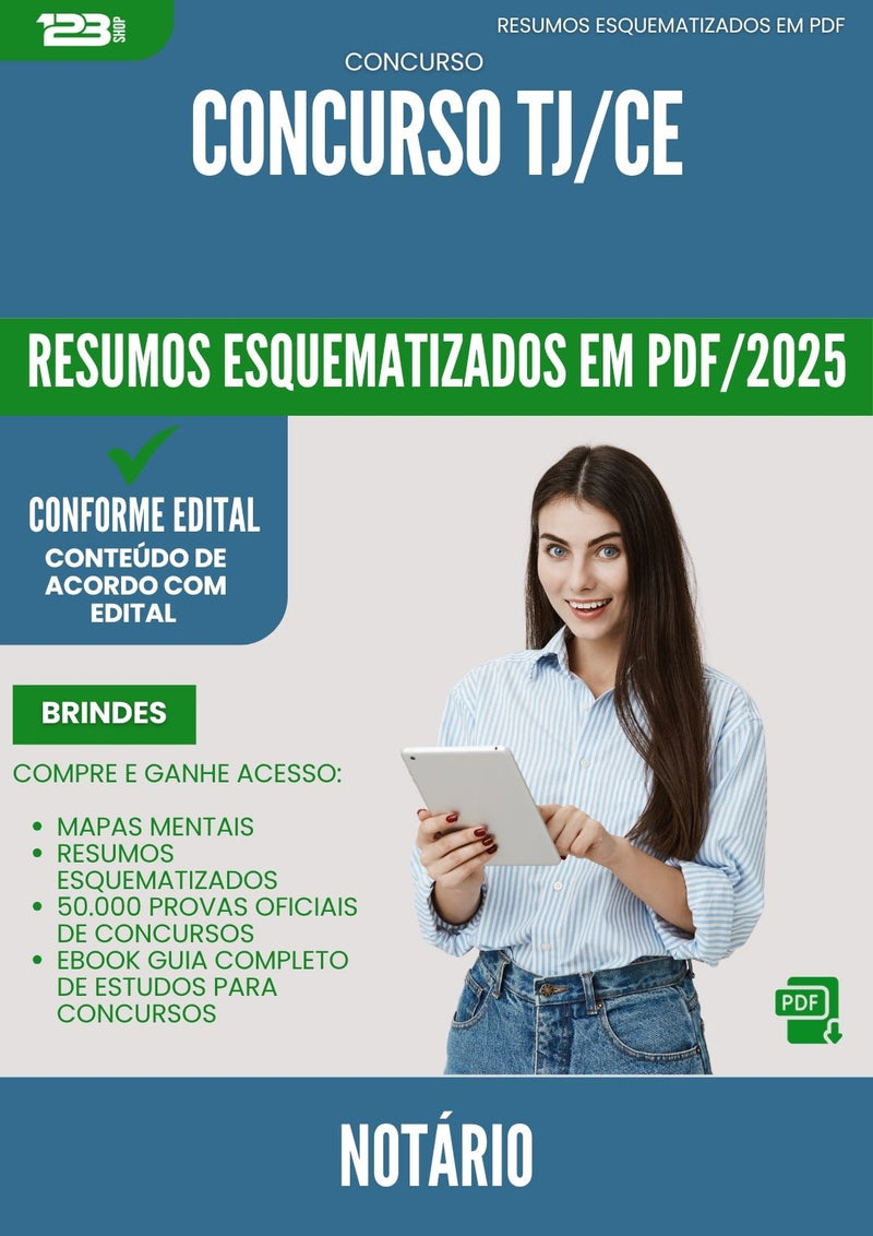 Resumos Esquematizados para Concurso Apostila Notario Tj Ce 2025 - Conteúdo de Acordo com Edital
