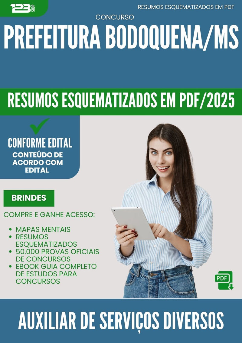 Resumos Esquematizados para Concurso Apostila Auxiliar De Servicos Diversos da Prefeitura Bodoquena Ms 2025 - Conteúdo de Acordo com Edital