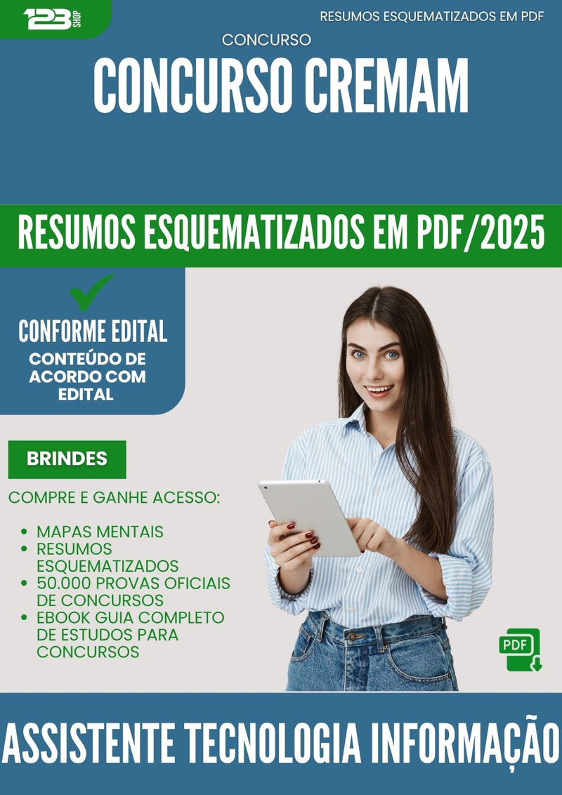 Resumos Esquematizados para Concurso Assistente Tecnologia Informacao Cremam 2025 - Conteúdo de Acordo com Edital