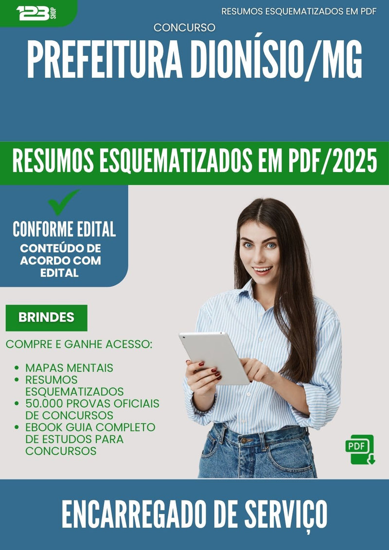 Resumos Esquematizados para Concurso Encarregado De Servico Administrativo da Prefeitura Dionisio Mg 2025 - Conteúdo de Acordo com Edital