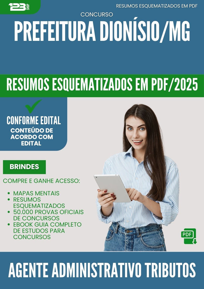 Resumos Esquematizados para Concurso Agente Administrativo Tributos Rendas da Prefeitura Dionisio Mg 2025 - Conteúdo de Acordo com Edital