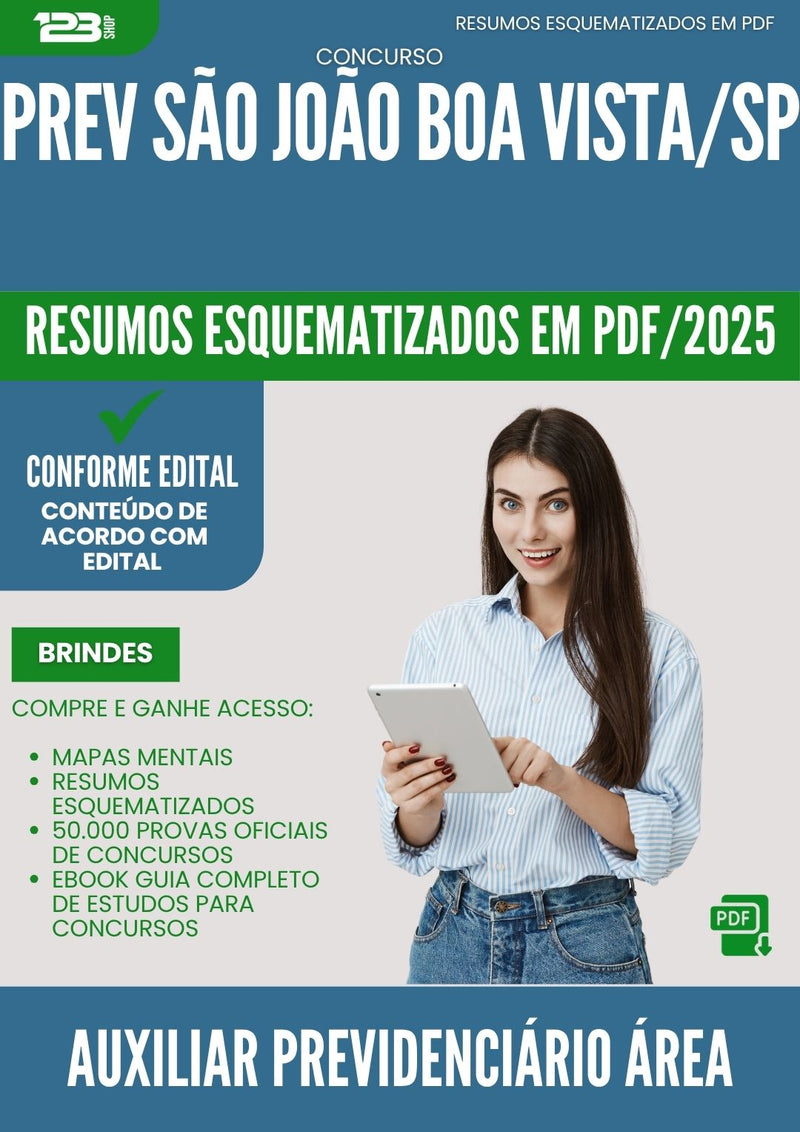 Resumos Esquematizados para Concurso Auxiliar Previdenciario Area Geral Prev Sao Joao da Prefeitura Boa Vista Sp 2025 - Conteúdo de Acordo com Edital
