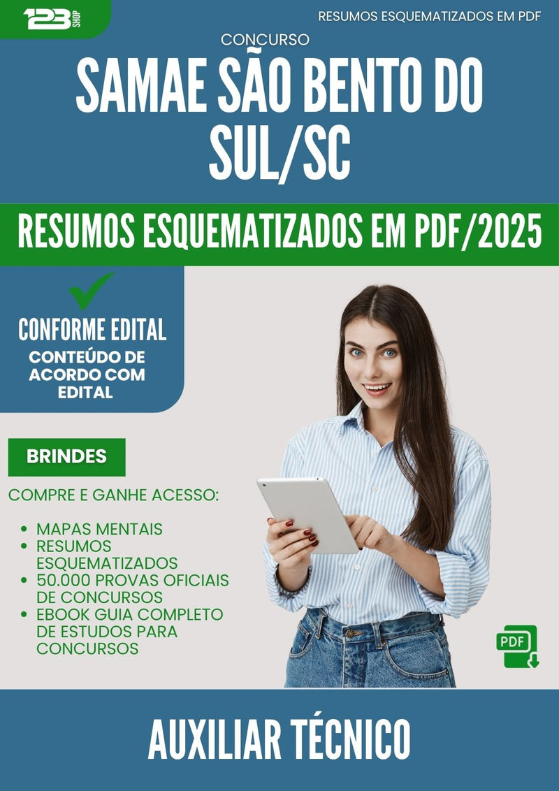Resumos Esquematizados para Concurso Auxiliar Tecnico Samae da Prefeitura Sao Bento Do Sul Sc 2025 - Conteúdo de Acordo com Edital