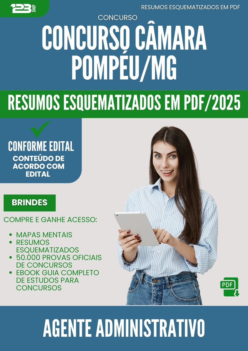Resumos Esquematizados para Concurso Agente Administrativo Camara da Prefeitura Pompeu Mg 2025 - Conteúdo de Acordo com Edital