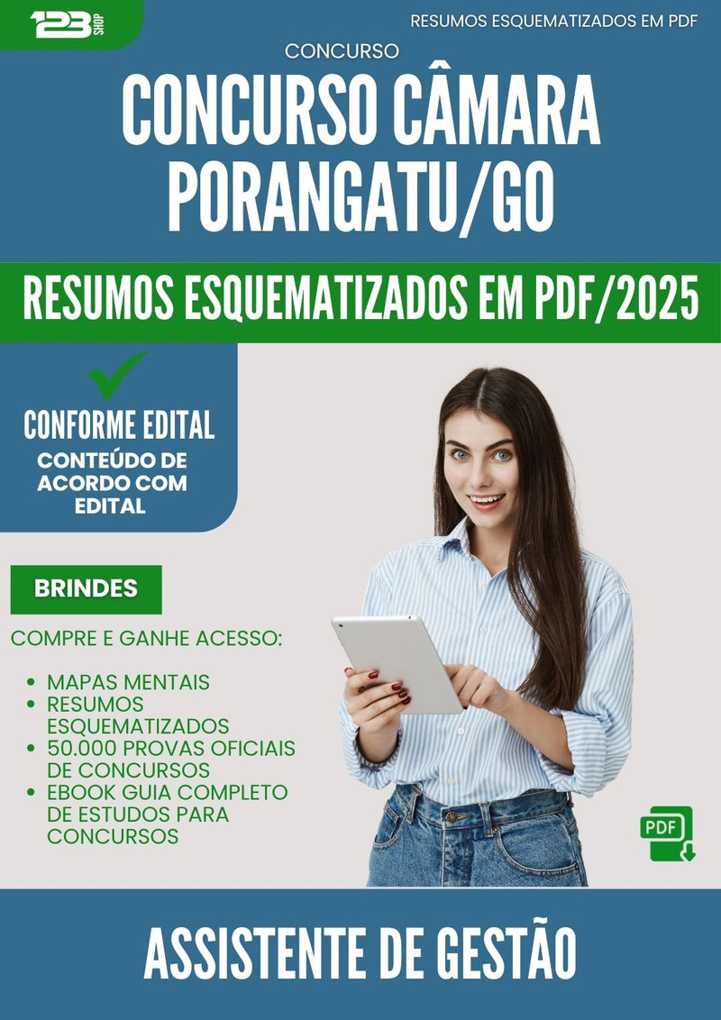 Resumos Esquematizados para Concurso Assistente De Gestao Camara da Prefeitura Porangatu Go 2025 - Conteúdo de Acordo com Edital