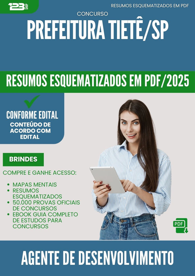 Resumos Esquematizados para Concurso Agente De Desenvolvimento Educacional da Prefeitura Tiete Sp 2025 - Conteúdo de Acordo com Edital
