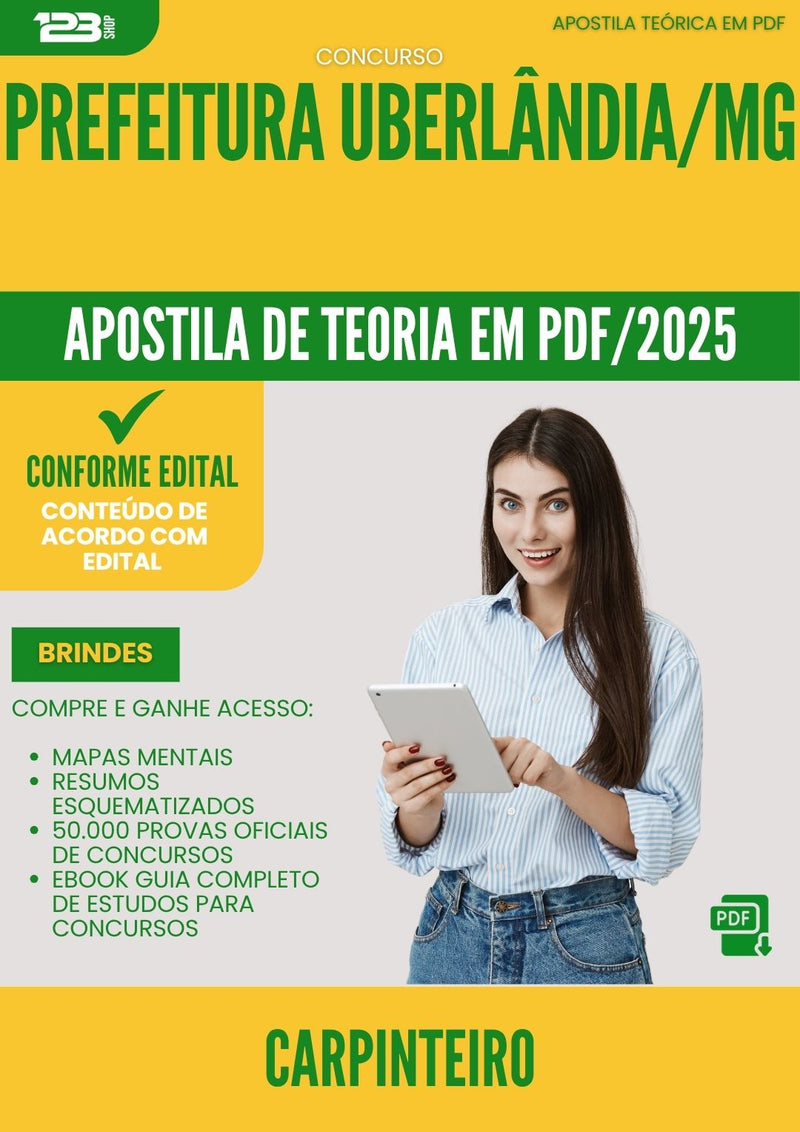 Apostila Teórica para Concurso da Prefeitura Uberlandia Mg 2025 Carpinteiro - Conteúdo de Acordo com Edital