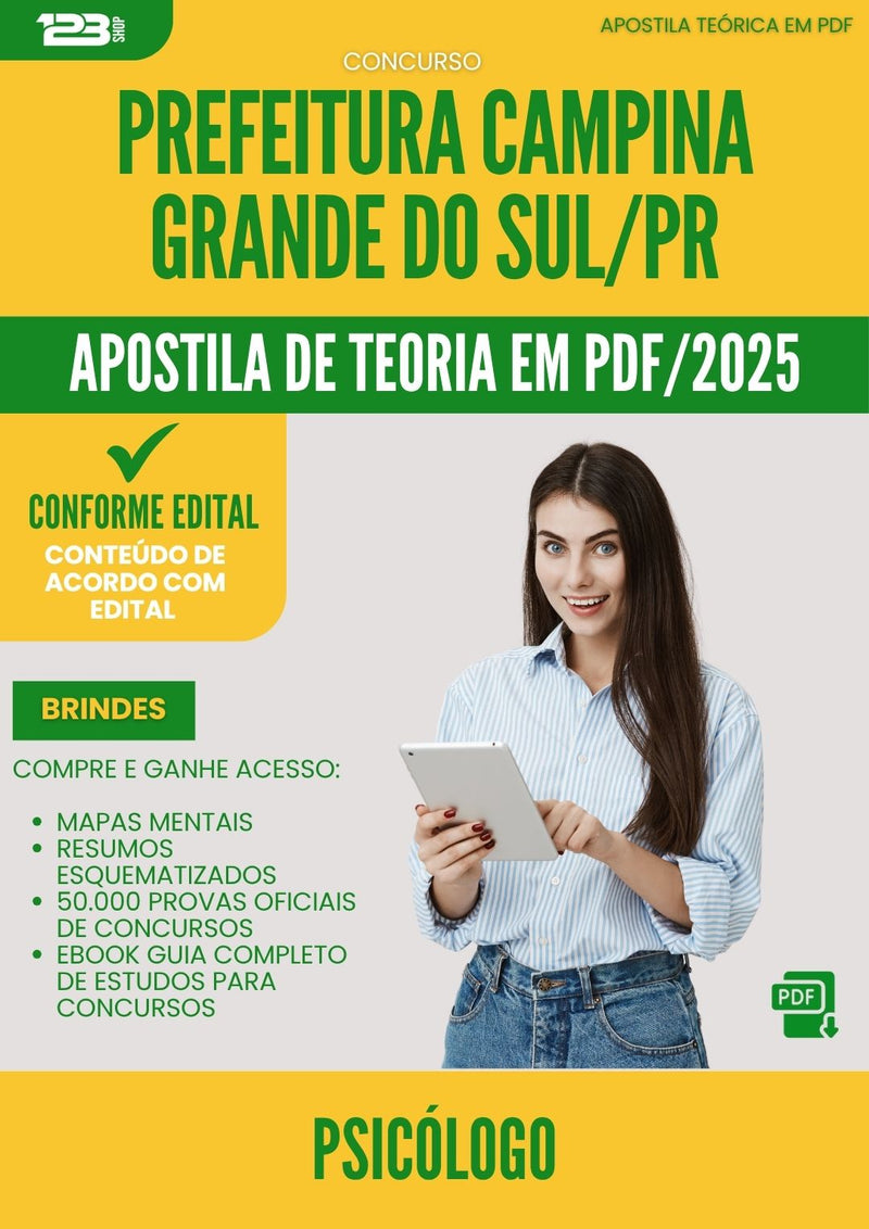 Apostila Teórica para Concurso Psicologo da Prefeitura Campina Grande Do Sul Pr 2025 - Conteúdo de Acordo com Edital