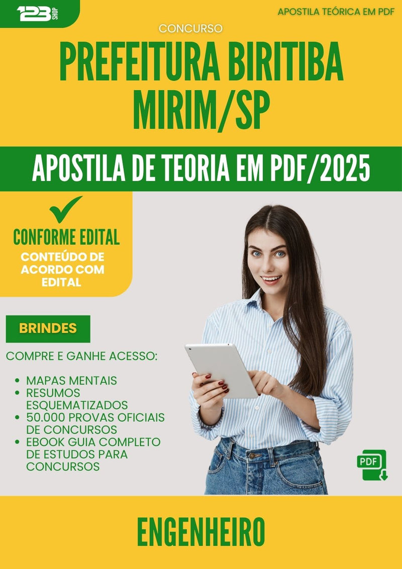 Apostila Teórica para Concurso Engenheiro da Prefeitura Biritiba Mirim Sp 2025 - Conteúdo de Acordo com Edital
