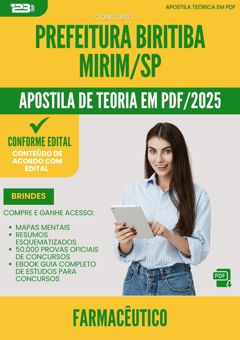 Apostila Teórica para Concurso Farmaceutico da Prefeitura Biritiba Mirim Sp 2025 - Conteúdo de Acordo com Edital
