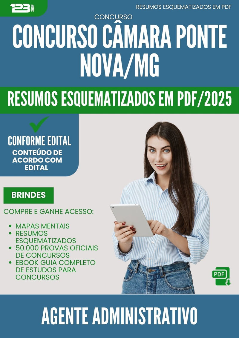 Resumos Esquematizados para Concurso Agente Administrativo Engenharia Camara da Prefeitura Ponte Nova Mg 2025 - Conteúdo de Acordo com Edital