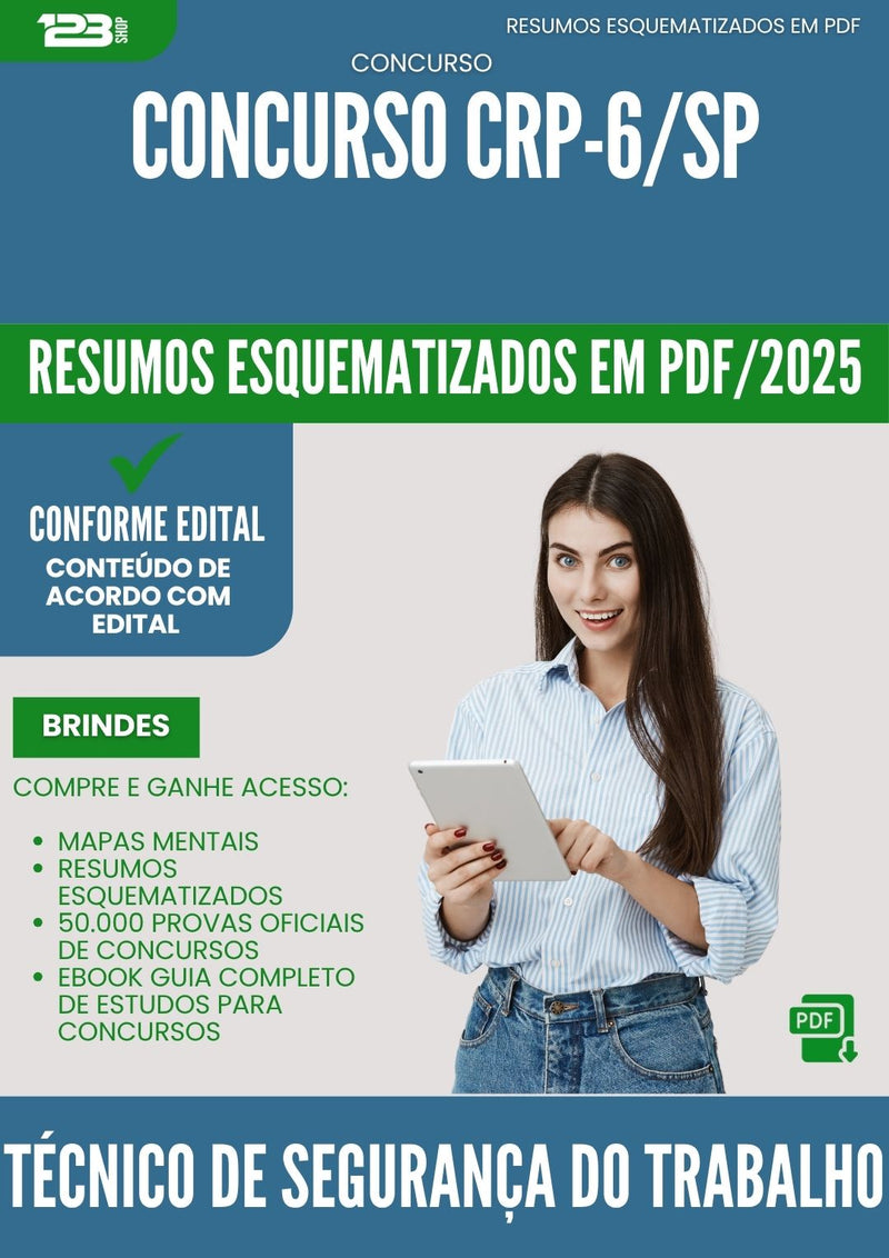 Resumos Esquematizados para Concurso Tecnico De Seguranca Do Trabalho Crp 6 Sp 2025 - Conteúdo de Acordo com Edital