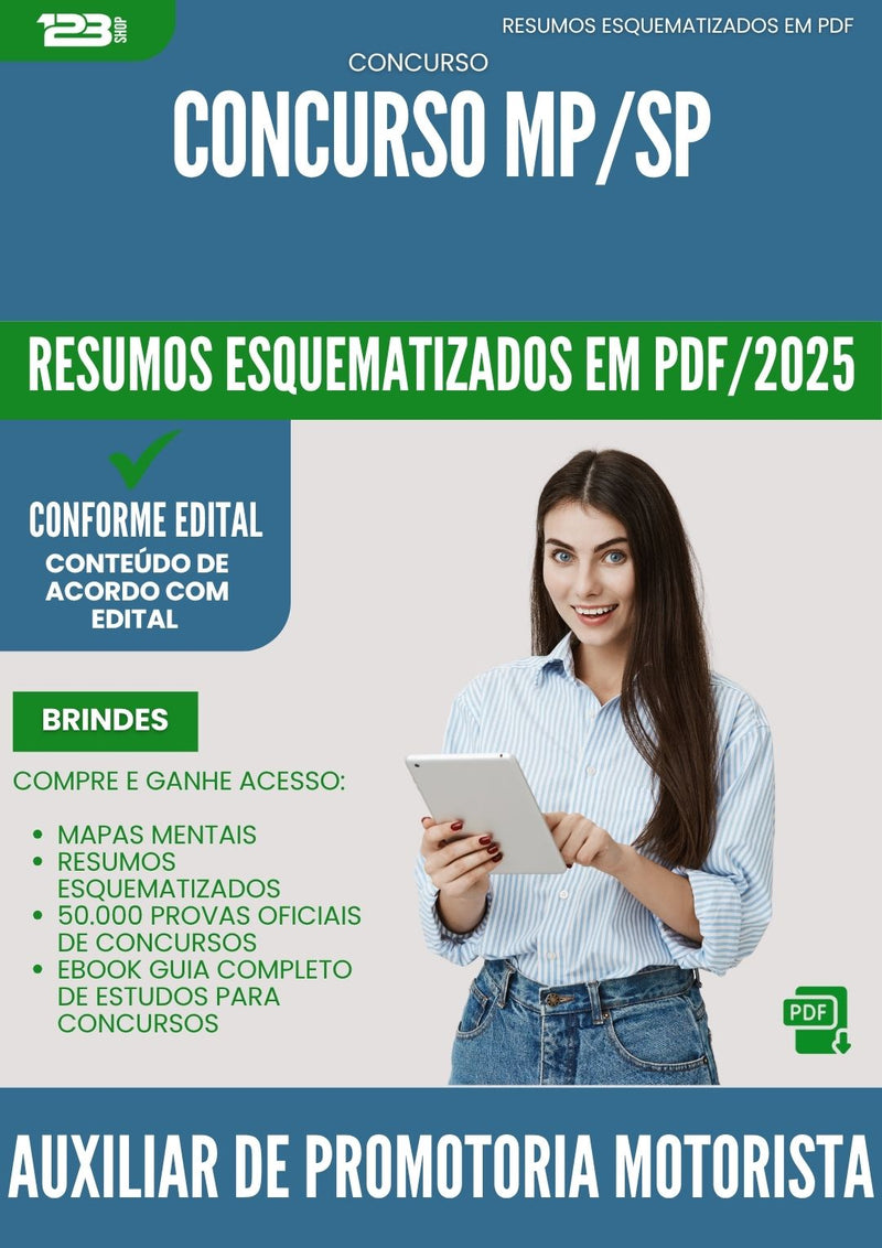 Resumos Esquematizados para Concurso Auxiliar De Promotoria Motorista Mp Sp 2025 - Conteúdo de Acordo com Edital