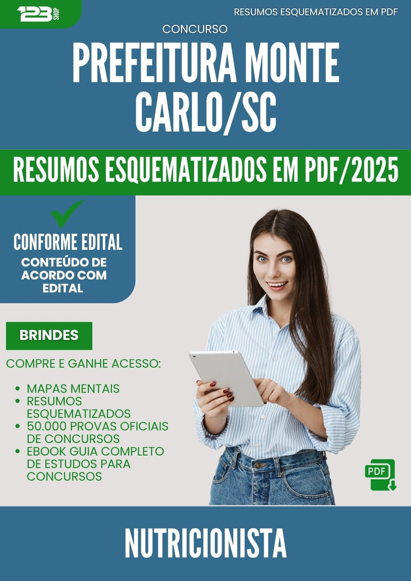Resumos Esquematizados para Concurso Nutricionista da Prefeitura Monte Carlo Sc 2025 - Conteúdo de Acordo com Edital