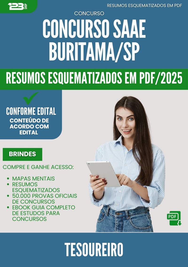 Resumos Esquematizados para Concurso Tesoureiro Saae da Prefeitura Buritama Sp 2025 - Conteúdo de Acordo com Edital