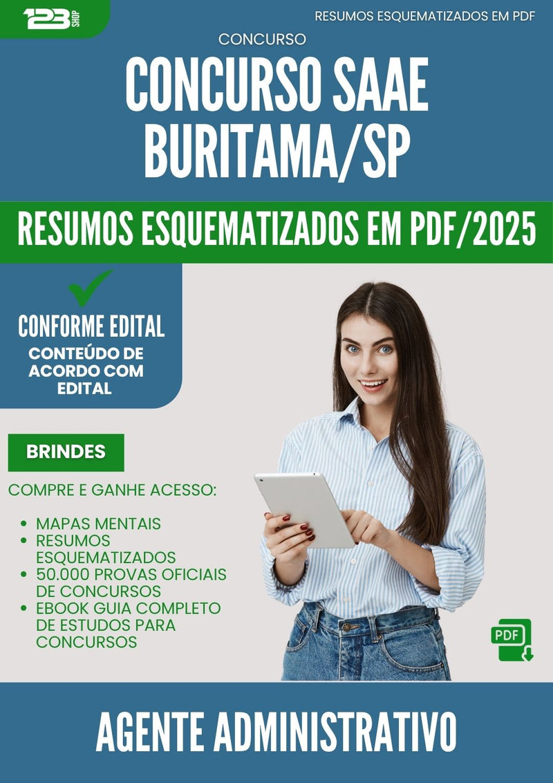 Resumos Esquematizados para Concurso Agente Administrativo Saae da Prefeitura Buritama Sp 2025 - Conteúdo de Acordo com Edital
