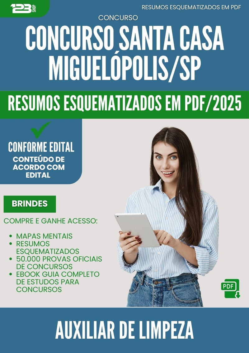 Resumos Esquematizados para Concurso Auxiliar De Limpeza Santa Casa Misericordia da Prefeitura Miguelopolis Sp 2025 - Conteúdo de Acordo com Edital