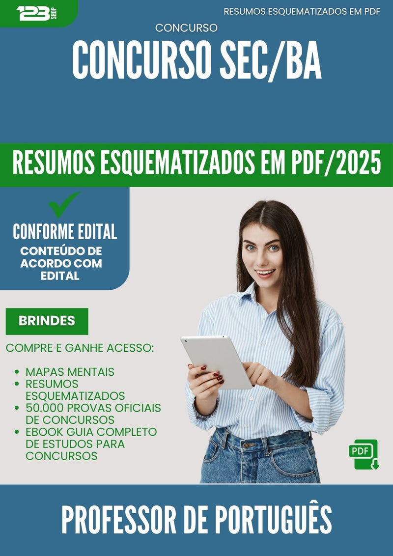 Resumos Esquematizados para Concurso Professor De Portugues Sec Ba 2025 - Conteúdo de Acordo com Edital
