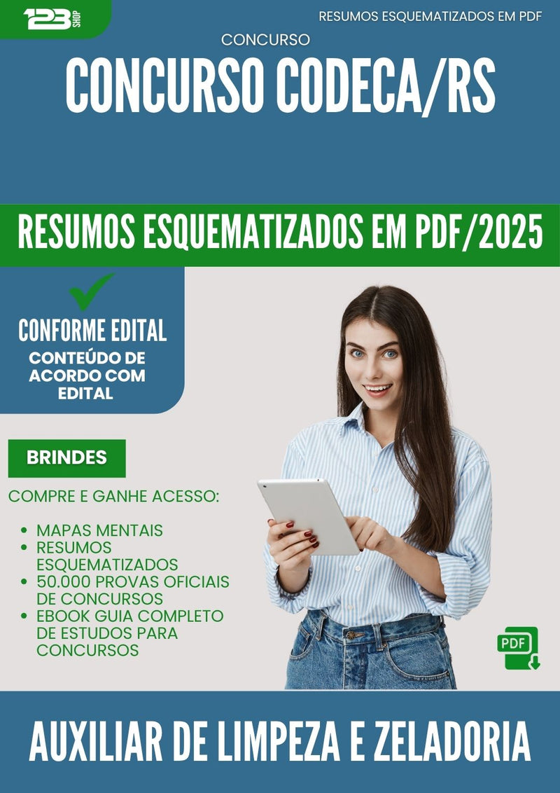 Resumos Esquematizados para Concurso Auxiliar De Limpeza E Zeladoria Codeca Rs 2025 - Conteúdo de Acordo com Edital