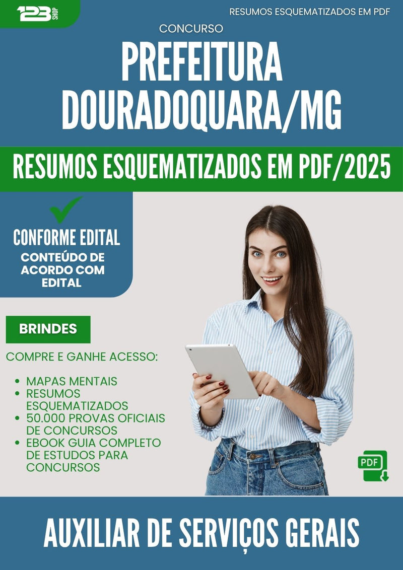 Resumos Esquematizados para Concurso Auxiliar De Servicos Gerais da Prefeitura Douradoquara Mg 2025 - Conteúdo de Acordo com Edital