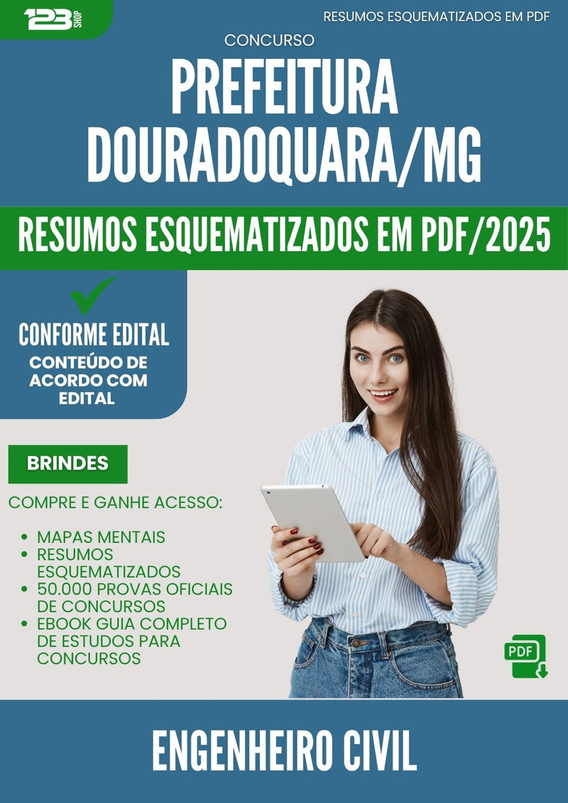 Resumos Esquematizados para Concurso Engenheiro Civil da Prefeitura Douradoquara Mg 2025 - Conteúdo de Acordo com Edital