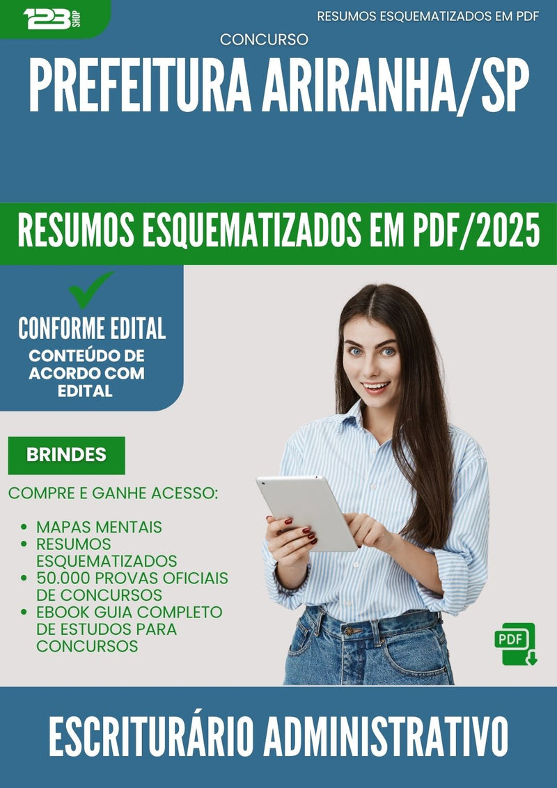 Resumos Esquematizados para Concurso Escriturario Administrativo da Prefeitura Ariranha Sp 2025 - Conteúdo de Acordo com Edital